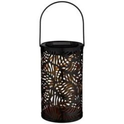 Tropical Cutout Solar Lantern - Black