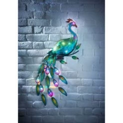 Solar Powered Metal Peacock Wall Art