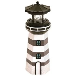 B&M Lighthouse Ornament With Rotating Solar Light - Grey