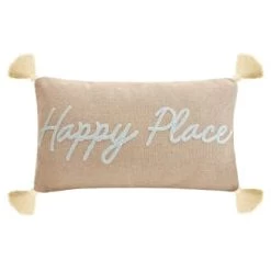 B&M Happy Place Embroidered Cushion